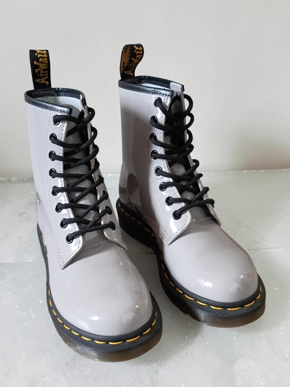 New Dr. Martens 1460 Grey Patent Lamper Leather Combat Boots